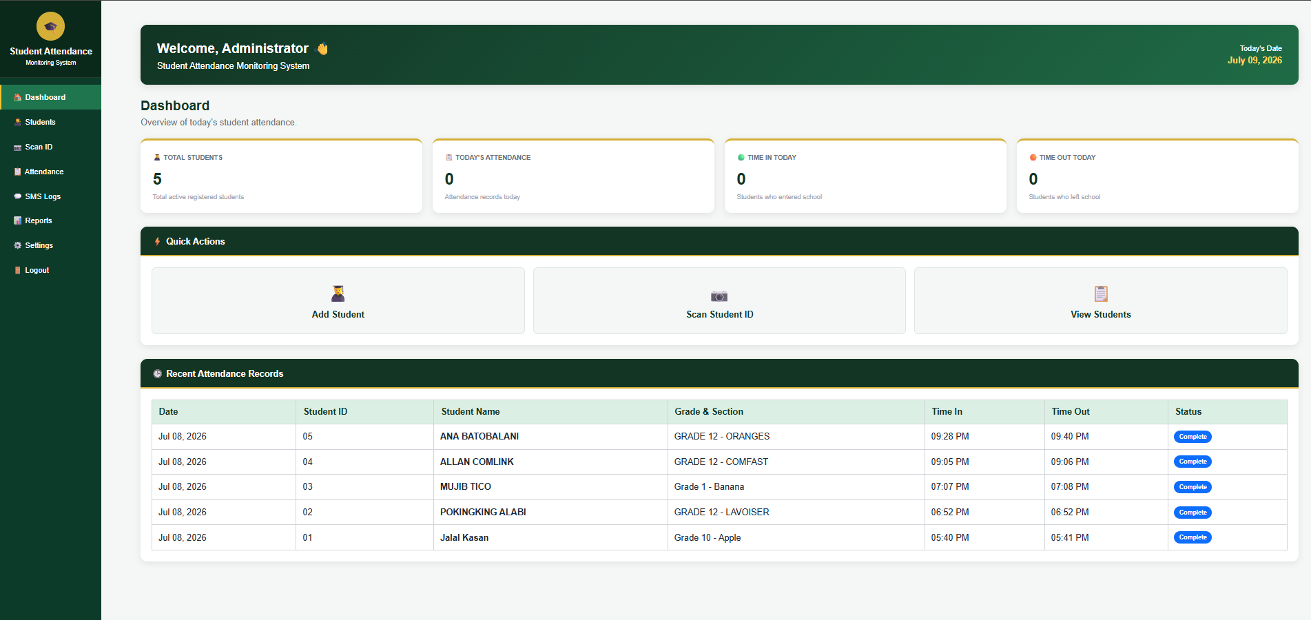 Student Attendance Monitoring System